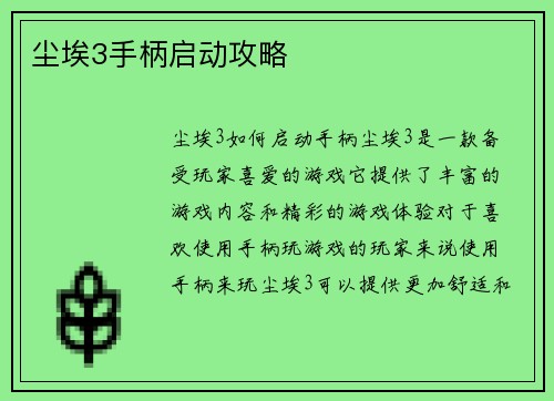 尘埃3手柄启动攻略